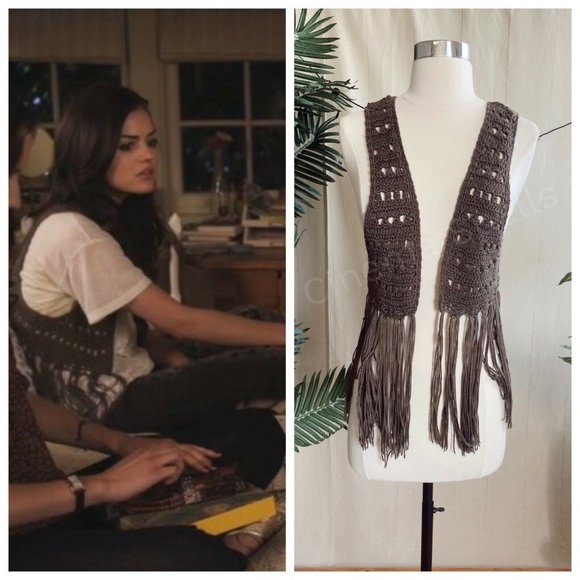wallpapeHer Tops - 🖤 ASO Aria Montgomery in PLL Brown Chrochet Vest